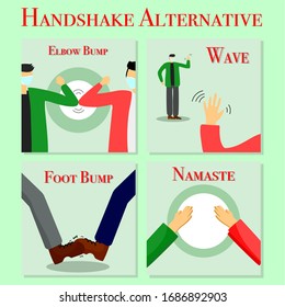 4 Ways Handshake alternative when Covid-19 outbreak,elbow bump,wave ,foot bump , namaste. 