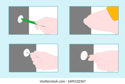 4 ways to press elevator (lift) button. infographic of disease prevention (virus). personal hygiene. illustration vector. 