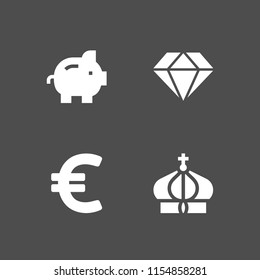 4 wealth icons in vector set. diamond, coin, euro and crown illustration for web and graphic design