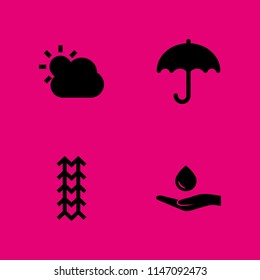 4 weather icon set with cloudy, responsible use of water and umbrella vector illustration for graphic design and web