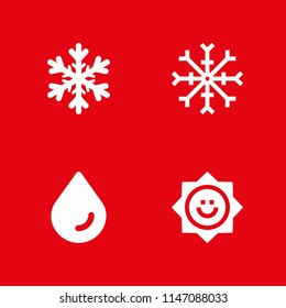 4 weather icon set with sun, drop and snowflake vector illustration for graphic design and web