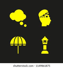 4 weather icons in vector set. cloud, street lamp, head and umbrella illustration for web and graphic design