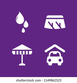4 weather icons in vector set. drop, carport, wiper and umbrella illustration for web and graphic design