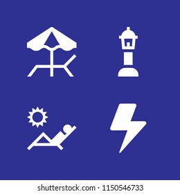 4 weather icons in vector set. sun, umbrella, street lamp and storm illustration for web and graphic design