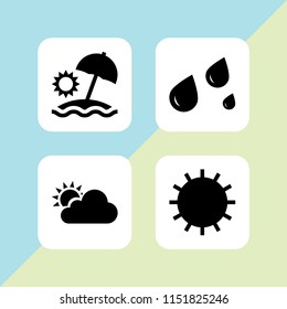 4 weather icons in vector set. forecast, sun, wet and sun umbrella illustration for web and graphic design