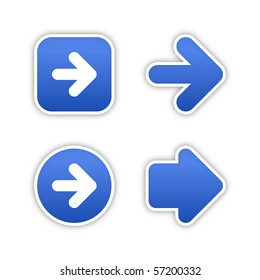 4 web 2.0 button stickers arrow sign. Smooth cobalt shapes with shadow on white background. 10 eps