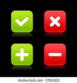 4 web 2.0 buttons of validation icons. Colorful satin shapes with reflection on black background