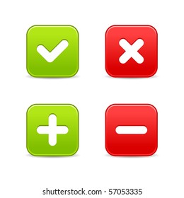 4 web 2.0 buttons of validation icons. Colored smooth shapes with shadow on white background