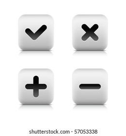 4 web 2.0 buttons of validation icons. White shapes with shadow and reflection on white background. Mesh technique