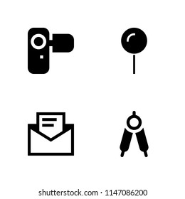 4 web icon set with pin, email and camcorder vector illustration for graphic design and web