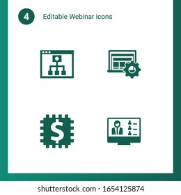 4 webinar filled icons set isolated on . Icons set with Mobile Learning, Interactive Course, Blended Learning, Webinar icons.