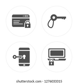 4 Website, Smartphone, Key, Laptop modern icons on round shapes, vector illustration, eps10, trendy icon set.