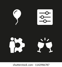 4 wedding icon set with celebration, balloon and settings vector illustration for graphic design and web