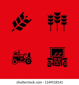 4 wheat icon set with grains, tractor and wheat vector illustration for graphic design and web