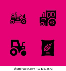 4 wheat icon set with tractor and grain vector illustration for graphic design and web