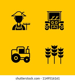 4 wheat icon set with tractor, farmer and grains vector illustration for graphic design and web