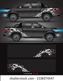 4 wheel drive truck and car graphic vector. abstract lines with black background design for vehicle vinyl wrap