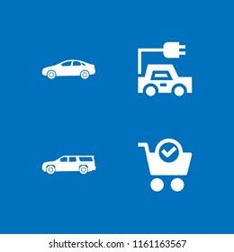 4 wheel icons in vector set. suv, car, sedan car model and cart illustration for web and graphic design