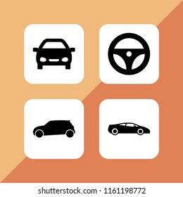 4 wheel icons in vector set. car and car steering wheel illustration for web and graphic design