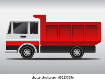 4 wheels hydraulic dumper truck with red tray in gradient style, vector illustration