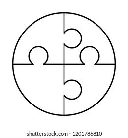 4 white puzzles pieces arranged in a round shape. Jigsaw Puzzle template ready for print. Cutting guidelines isolated on white