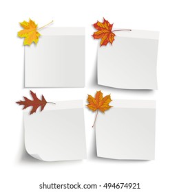 4 white stick with maple foliage on the white background. Eps 10 vector file.