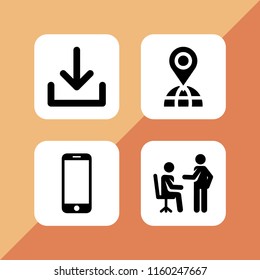 4 wifi icons in vector set. maps and location, download, conversation and mobile phone illustration for web and graphic design