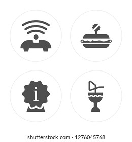 4 Wifi, Information, Fast food, Cocktail modern icons on round shapes, vector illustration, eps10, trendy icon set.