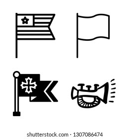 4 wind icons with flag and trumpet musical wind instrument in this set