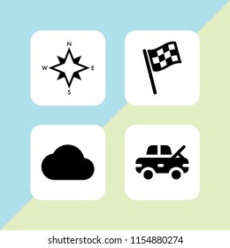 4 wind icons in vector set. cloud, cardinal points on winds star symbol, racing flag and damage illustration for web and graphic design