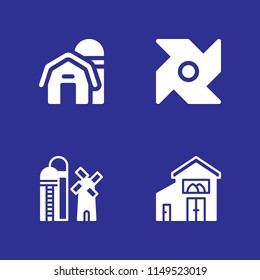 4 windmill icon set with barn and pinwheel vector illustration for graphic design and web