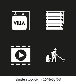 4 window icon set with cleaning, blind and movie player vector illustration for graphic design and web
