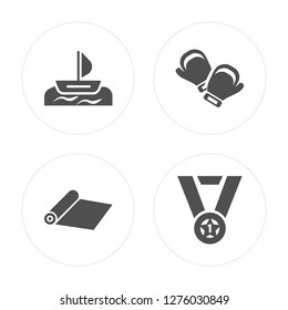 4 Windsurf, Yoga mat, Boxing gloves, Medal modern icons on round shapes, vector illustration, eps10, trendy icon set.