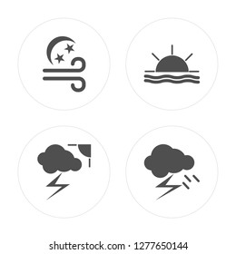 4 Windy, Sunrise, Sunset, Storm modern icons on round shapes, vector illustration, eps10, trendy icon set.