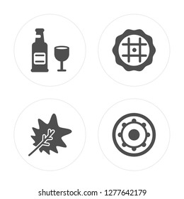 4 Wine, Leaf, Pie, Sun modern icons on round shapes, vector illustration, eps10, trendy icon set.