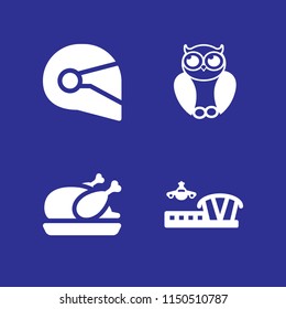 4 wing icons in vector set. airplane, chicken, helmet and bird illustration for web and graphic design