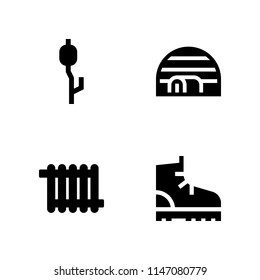 4 winter icon set with boot, heater and marshmallow vector illustration for graphic design and web