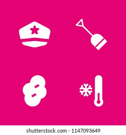 4 winter icon set with prune, shovel and cold vector illustration for graphic design and web