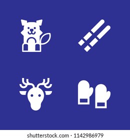 4 winter icon set with ski, wolf and mittens vector illustration for graphic design and web