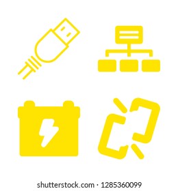4 wire icons with battery and usb cable in this set
