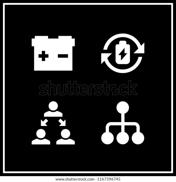4 wire vector icon set with battery\
and hierarchical structure icons for mobile and\
web