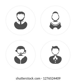 4 Woman, Telemarketer, Basketball player, Waiter modern icons on round shapes, vector illustration, eps10, trendy icon set.