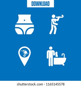 4 women vector icon set with luggage pin, party, bellybutton and bathtub cleaning icons for mobile and web