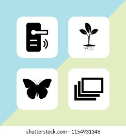 4 wood icons in vector set. insect, garden, lock and windows illustration for web and graphic design