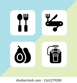 4 wooden icons in vector set. food and restaurant, avocado and knives illustration for web and graphic design
