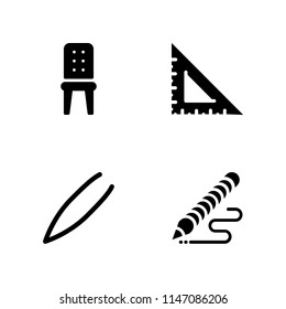 4 work icon set with hair salon, set square and pencil vector illustration for graphic design and web