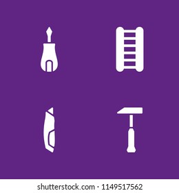 4 worker icon set with screwdriver, hammer and ladder vector illustration for graphic design and web