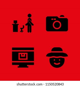 4 worker icons in vector set. shipping and delivery, professions and jobs, human and camera illustration for web and graphic design