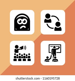 4 worker icons in vector set. interview, sceptic and teacher illustration for web and graphic design