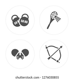 4 Workout, Table tennis, Badminton, Archery modern icons on round shapes, vector illustration, eps10, trendy icon set.
